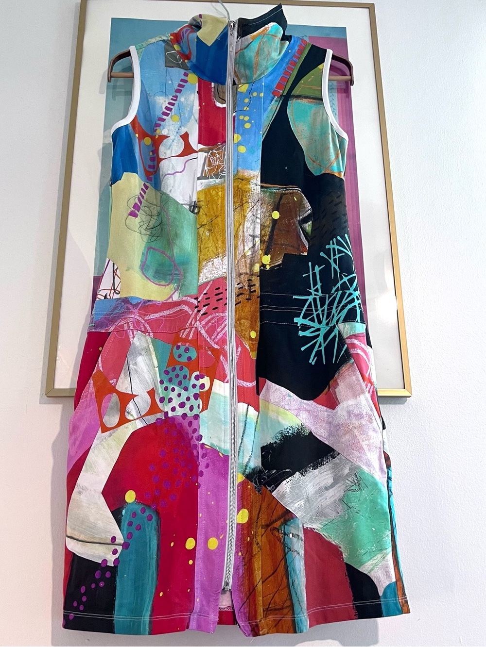 Simply Art by Dolcezza Sleeveless Polo Zip Front Abstract Art Wear Dress